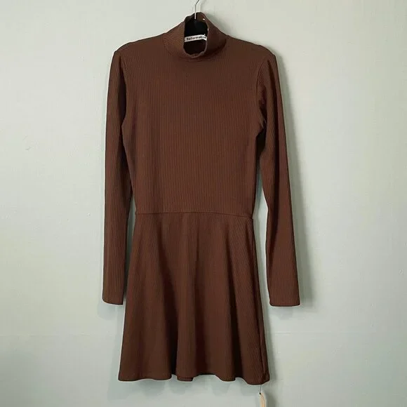 New Reformation Maya Tencel Ribbed Mockneck Dress Cafe Brown XS - Picture 2 of 8